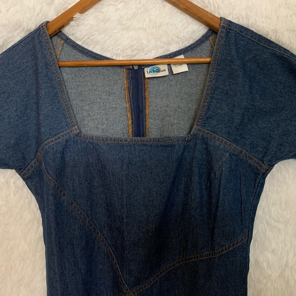 Le Mieux Dress Women 6 Blue Shift Denim Sweetheart Frayed Cotton Preppy no tags - Picture 8 of 13